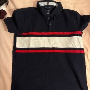 Tommy Hilfiger Navy Polo Shirt with Red and White Stripes